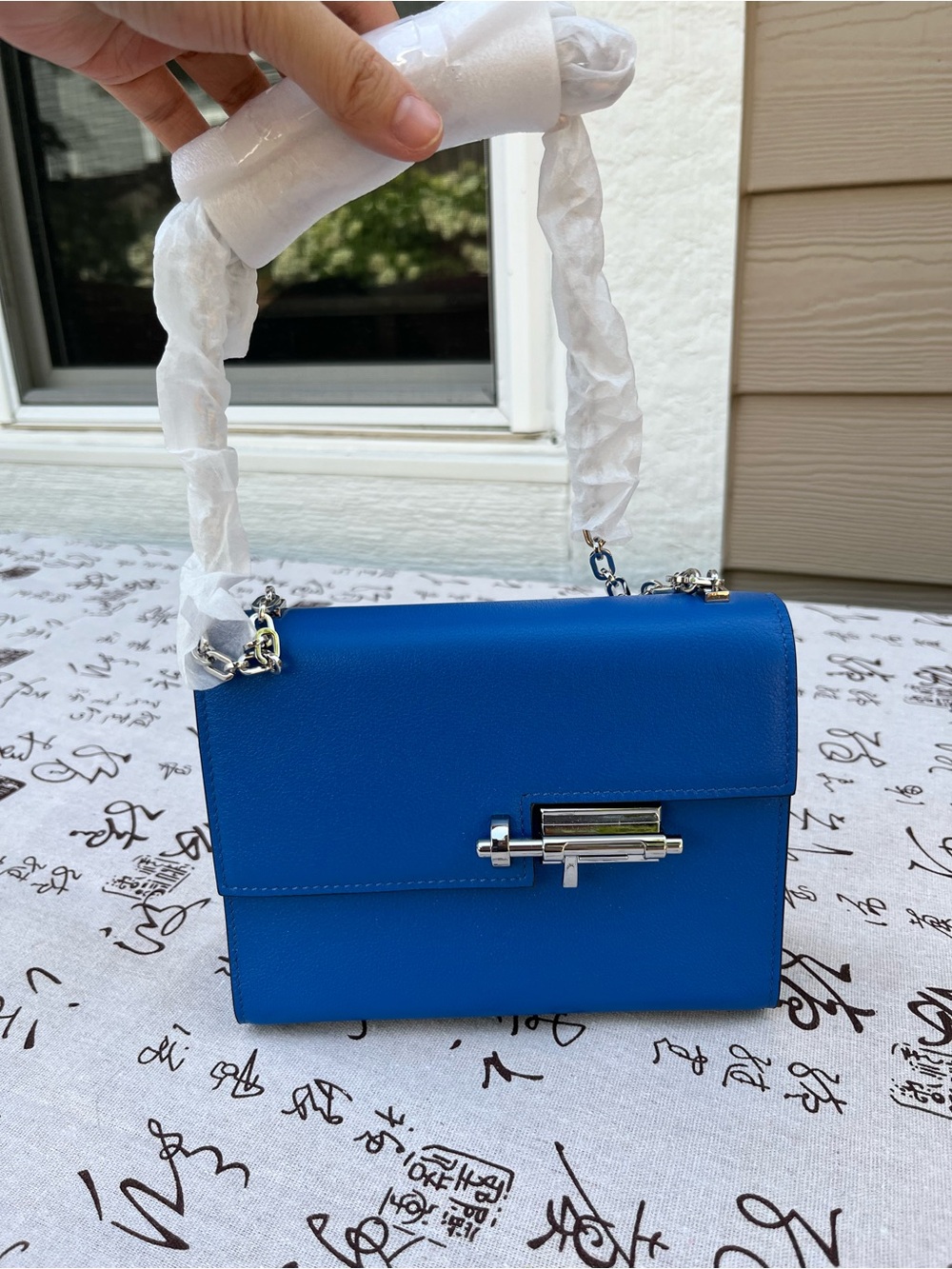 Blue Genuine Leather Long Chain Shoulder Bag - Never Used